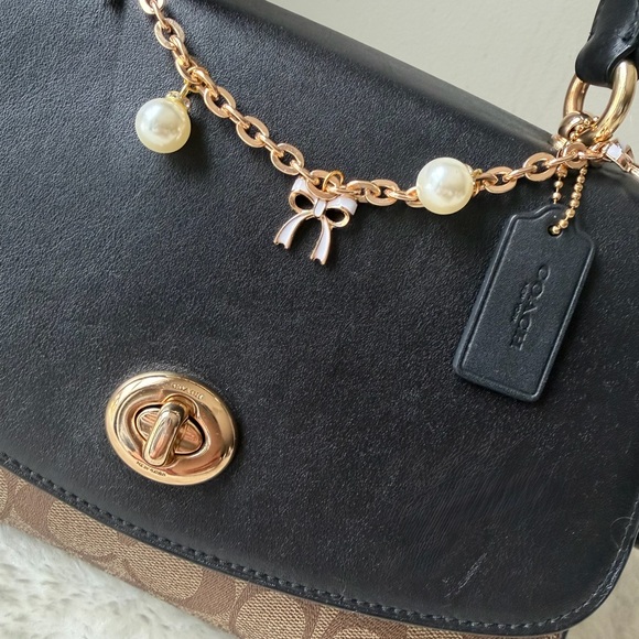 Coach Tilly Top Handle Satchel bag in black / khaki with chain charm - Picture 13 of 13